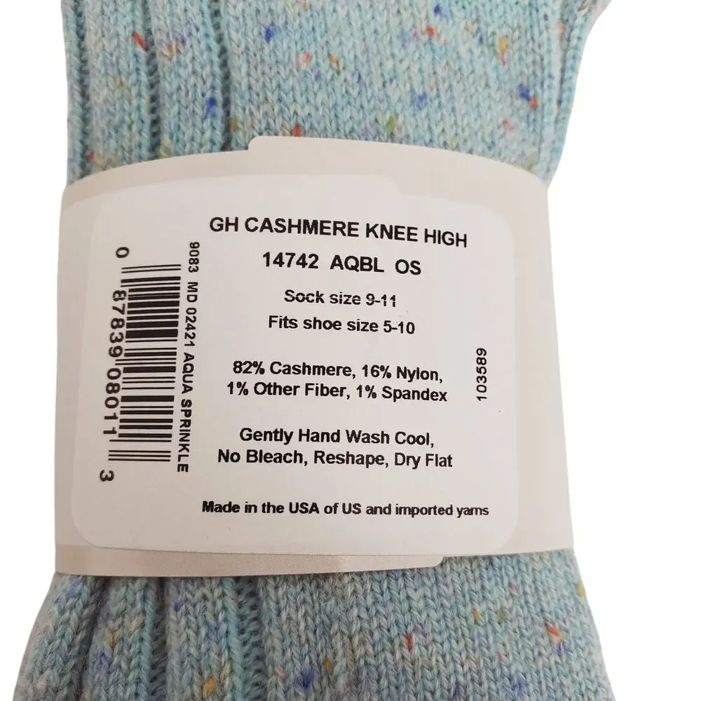 NWT Garnet Hill Socks Knee High 9-11 Aqua Sprinkle 82% Cashmere Warm Holiday